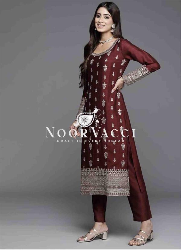 Shop Pure Cinon Silk Embroidered Top with Pant and Dupatta Set - Image 6