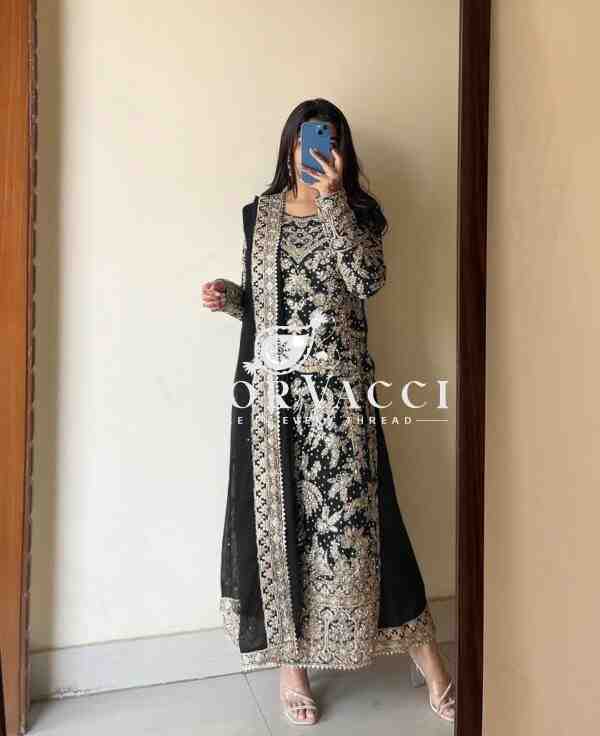 Heavy Georgette Embroidered Palazzo Set with Diamond Handwork
