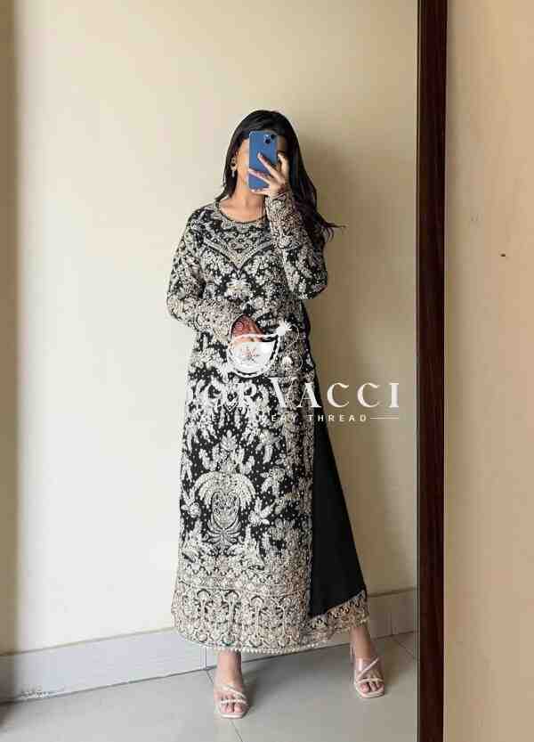 Heavy Georgette Embroidered Palazzo Set with Diamond Handwork - Image 2