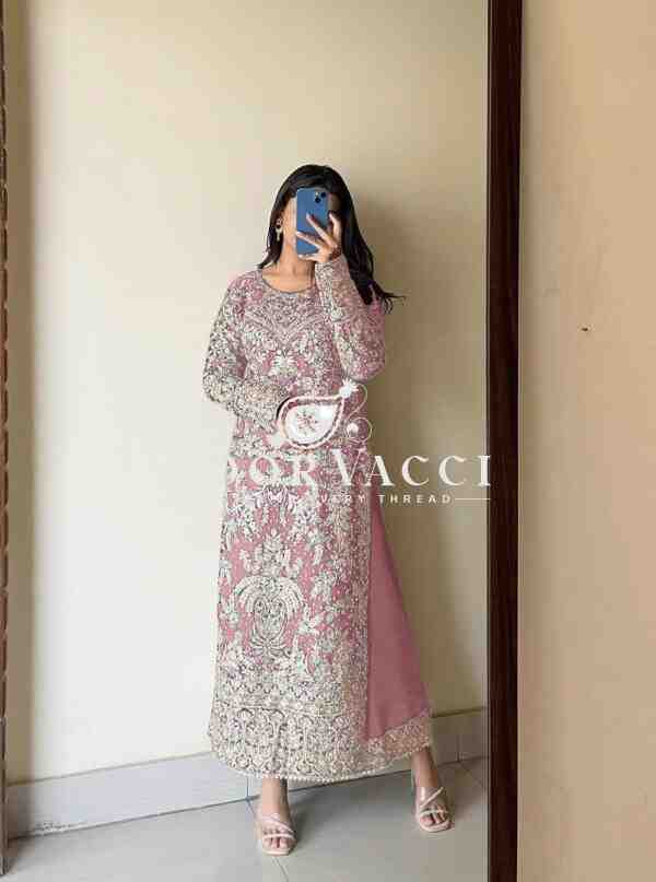 Heavy Georgette Embroidered Palazzo Set with Diamond Handwork - Image 2