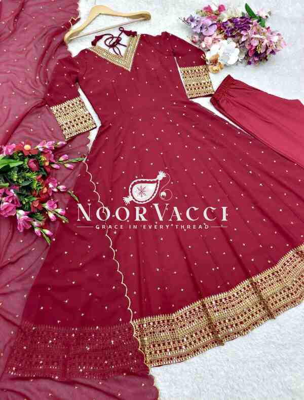 Pure Fox Georgette Embroidered Gown with Pant and Dupatta - Image 8