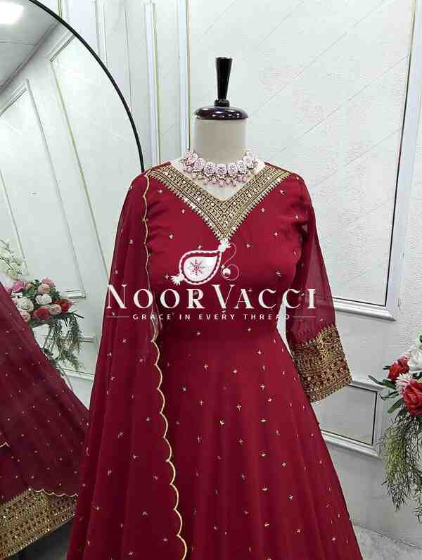 Pure Fox Georgette Embroidered Gown with Pant and Dupatta - Image 5