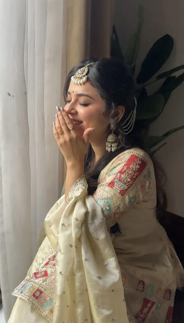 Shop Chinon Silk Embroidered Gharara Set with Dupatta - Image 2