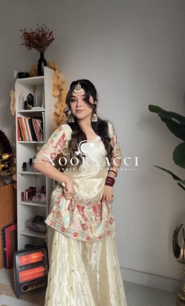 Shop Chinon Silk Embroidered Gharara Set with Dupatta - Image 3