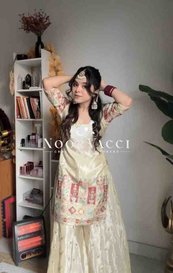 Chinon Silk Embroidered Gharara Set with Dupatta - Image 4