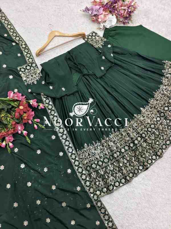 Pure Cinon Silk Embroidered Gown with Pant and Dupatta - Image 5