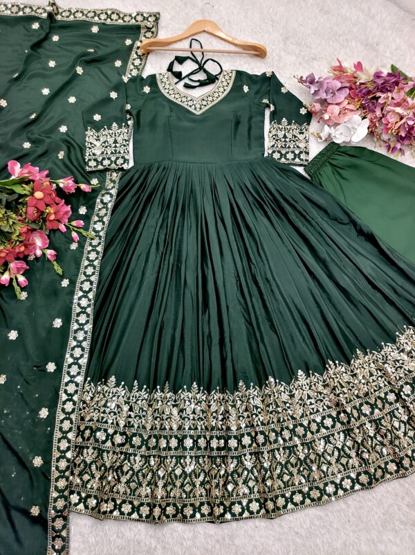 Pure Cinon Silk Embroidered Gown with Pant and Dupatta - Image 7