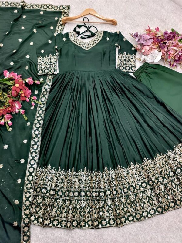 Buy Pure Cinon Silk Embroidered Gown with Pant and Dupatta - Image 7