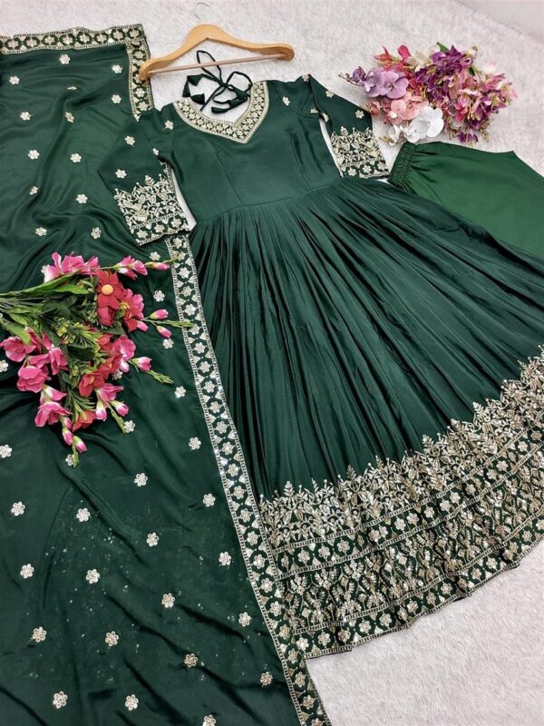 Buy Pure Cinon Silk Embroidered Gown with Pant and Dupatta - Image 8