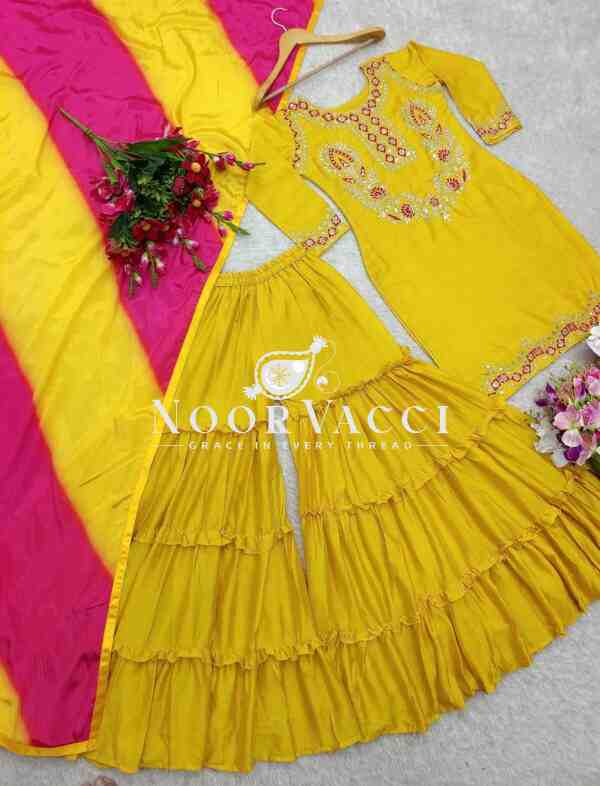 Pure Cinon Silk Top with Sarara and Dupatta Set - Image 5