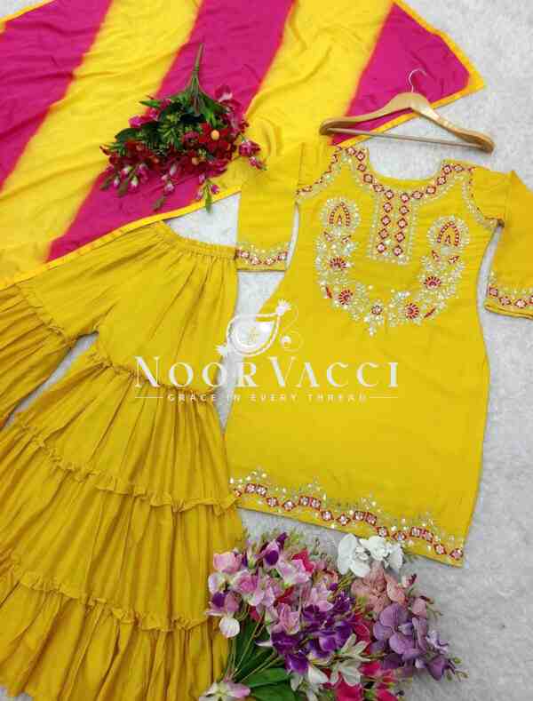 Pure Cinon Silk Top with Sarara and Dupatta Set - Image 6