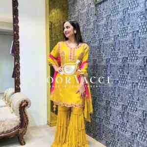 Pure Cinon Silk Top with Sarara and Dupatta Set