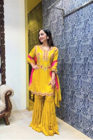 Buy Pure Cinon Silk Top with Sarara and Dupatta Set