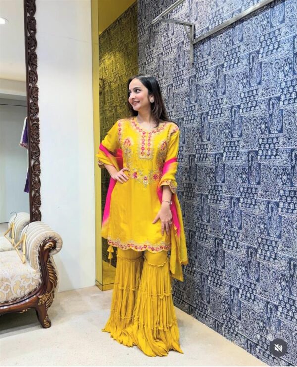 Buy Pure Cinon Silk Top with Sarara and Dupatta Set