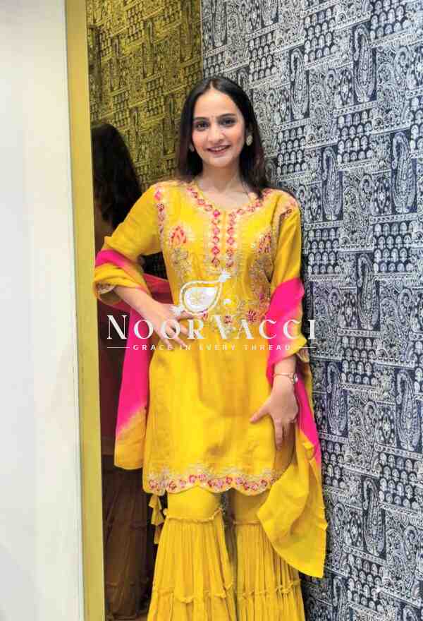 Pure Cinon Silk Top with Sarara and Dupatta Set - Image 3