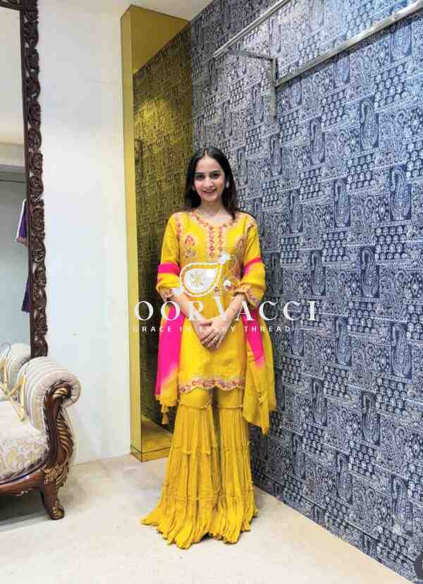 Pure Cinon Silk Top with Sarara and Dupatta Set - Image 2
