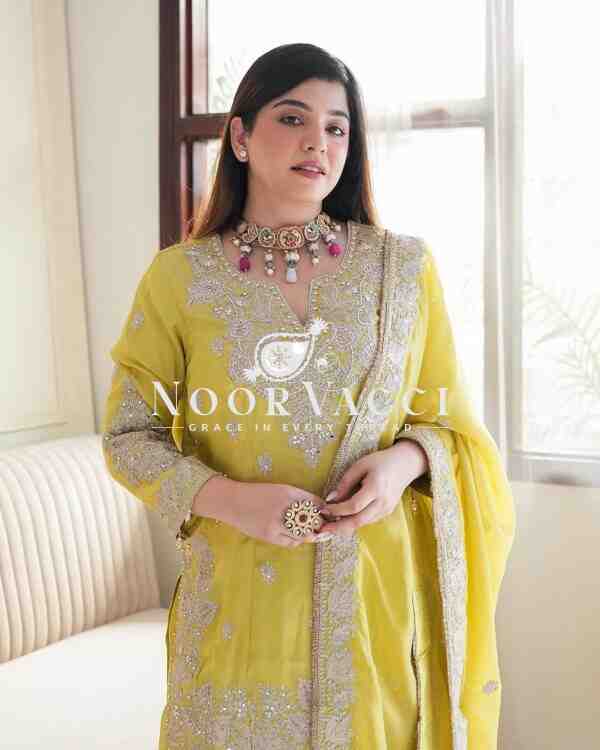 Chinon Silk Embroidered Gharara Set with Rivet Moti Work - Image 4