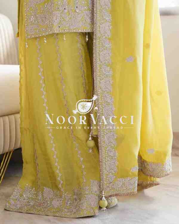Chinon Silk Embroidered Gharara Set with Rivet Moti Work - Image 7
