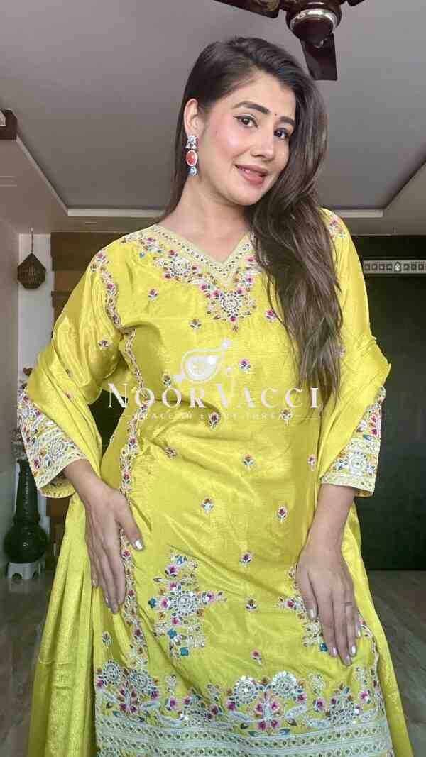 Pure Cinon Silk Top with Sarara and Dupatta Set Fully Stitched Ready To Wear - Image 8
