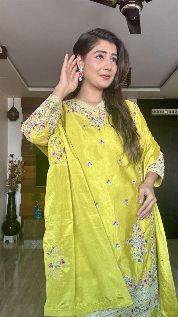 Shop Pure Cinon Silk Top with Sarara and Dupatta Set Fully Stitched Ready To Wear - Image 7