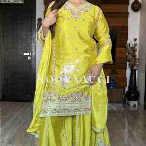 Pure Cinon Silk Top with Sarara and Dupatta Set Fully Stitched Ready To Wear