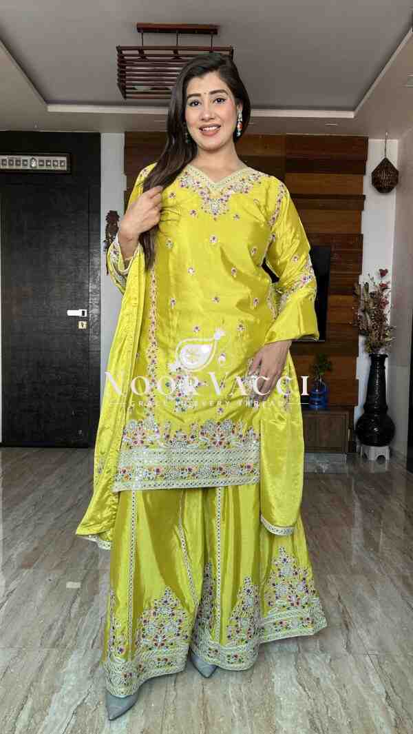 Pure Cinon Silk Top with Sarara and Dupatta Set Fully Stitched Ready To Wear
