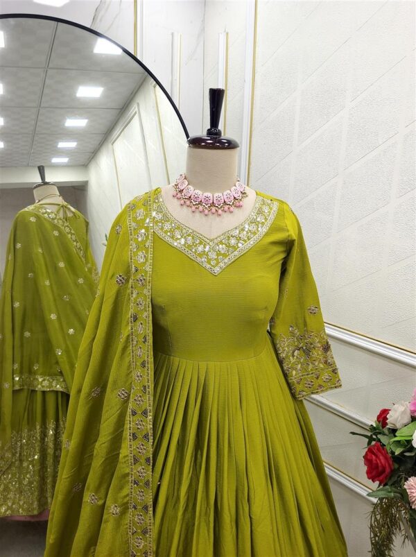 Buy Pure Cinon Silk Gown with Bottom and Dupatta Set Fully Stitched Ready To Wear - Image 10