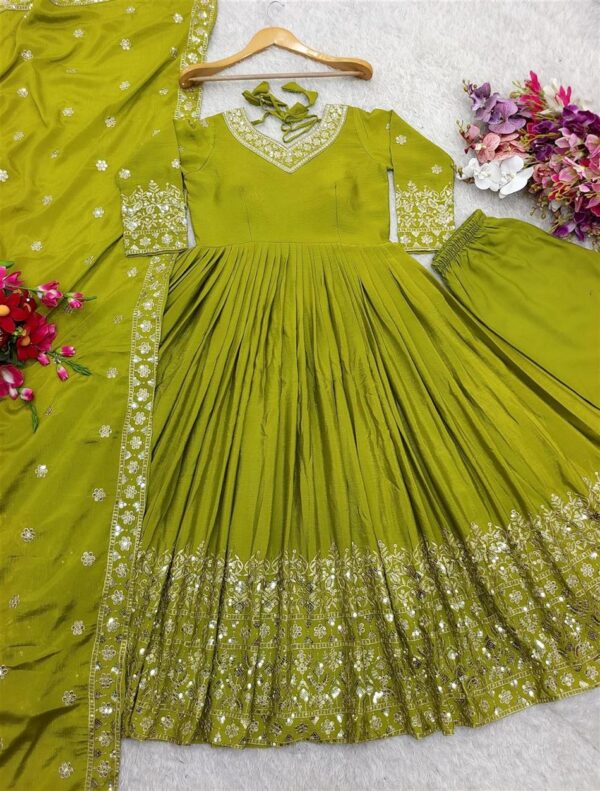 Buy Pure Cinon Silk Gown with Bottom and Dupatta Set Fully Stitched Ready To Wear - Image 8
