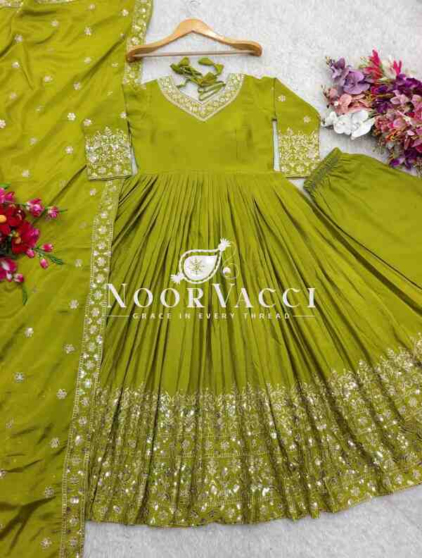 Pure Cinon Silk Gown with Bottom and Dupatta Set Fully Stitched Ready To Wear - Image 8