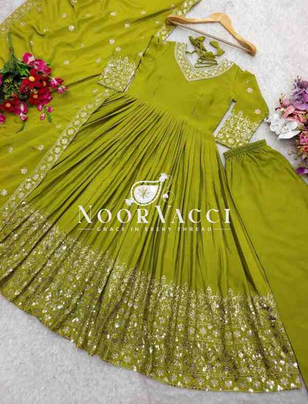 Pure Cinon Silk Gown with Bottom and Dupatta Set Fully Stitched Ready To Wear - Image 9
