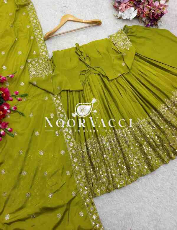 Pure Cinon Silk Gown with Bottom and Dupatta Set Fully Stitched Ready To Wear - Image 6