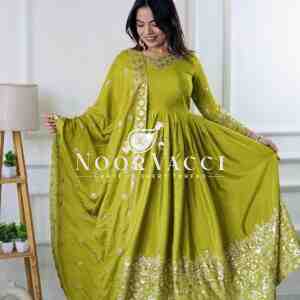 Pure Cinon Silk Gown with Bottom and Dupatta Set Fully Stitched Ready To Wear