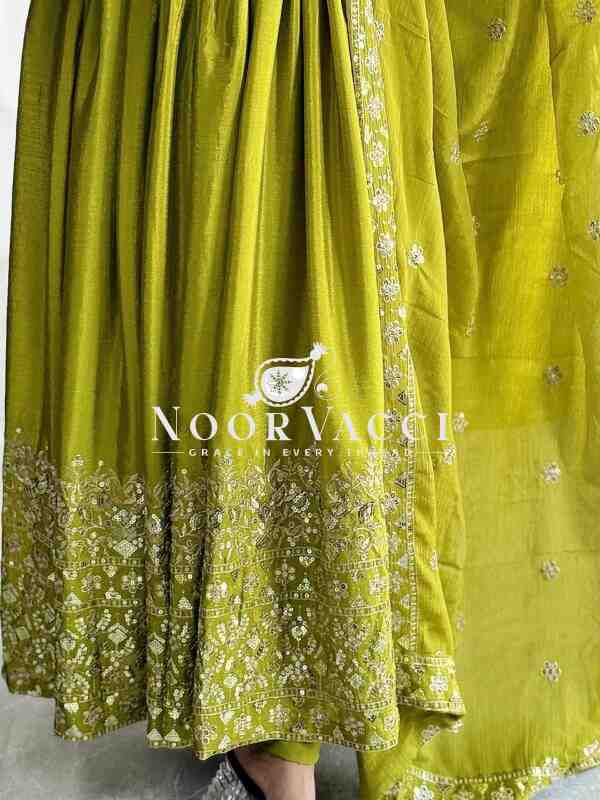 Pure Cinon Silk Gown with Bottom and Dupatta Set Fully Stitched Ready To Wear - Image 5