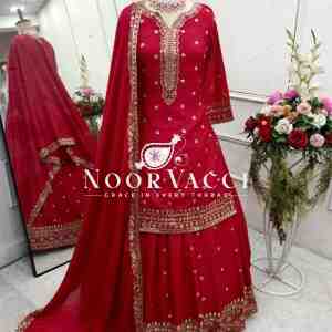 Pure Cinon Silk Embroidered Top with Lehenga and Dupatta Set Fully Stitched Ready To Wear