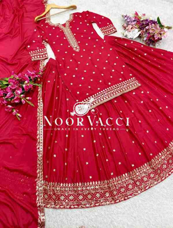 Pure Cinon Silk Embroidered Top with Lehenga and Dupatta Set Fully Stitched Ready To Wear - Image 4