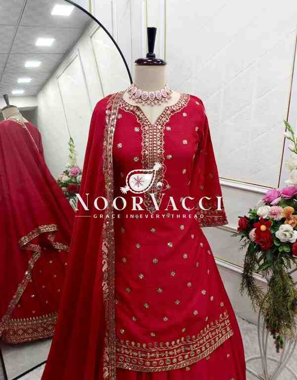 Pure Cinon Silk Embroidered Top with Lehenga and Dupatta Set Fully Stitched Ready To Wear - Image 2