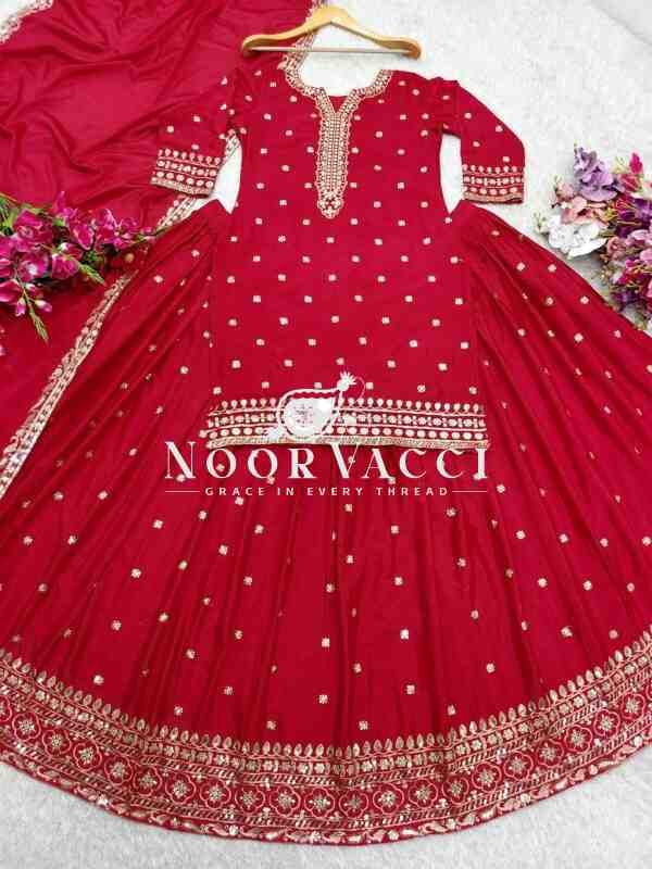 Pure Cinon Silk Embroidered Top with Lehenga and Dupatta Set Fully Stitched Ready To Wear - Image 3
