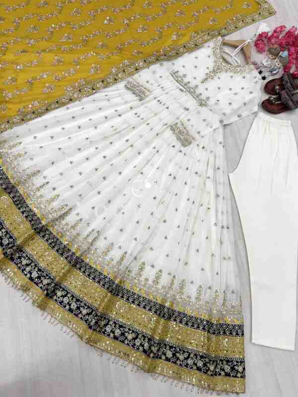 Heavy Faux Georgette Embroidered Gown, Dupatta & Bottom Set – Party Wear - Image 4