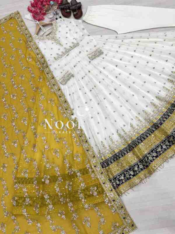 Heavy Faux Georgette Embroidered Gown, Dupatta & Bottom Set – Party Wear - Image 5