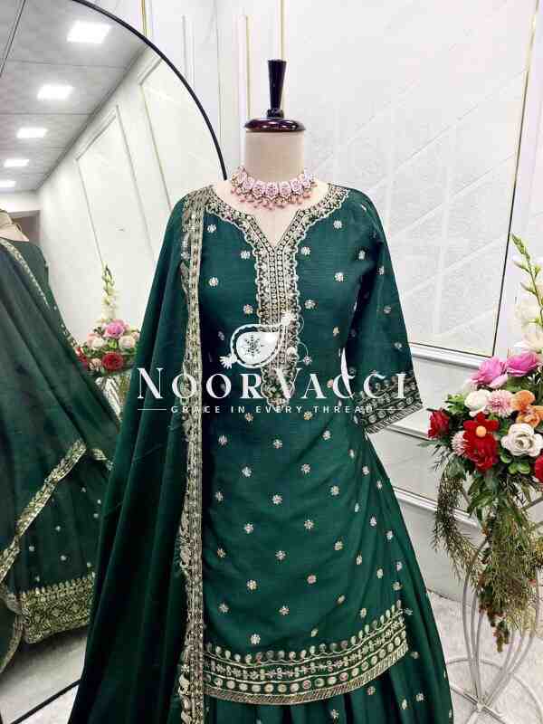 Pure Cinon Silk Embroidered Top with Lehenga and Dupatta Set Fully Stitched Ready To Wea - Image 6