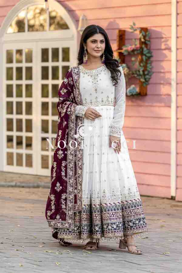 Heavy Faux Georgette Embroidered Gown, Dupatta & Bottom Set – Party Wear - Image 3