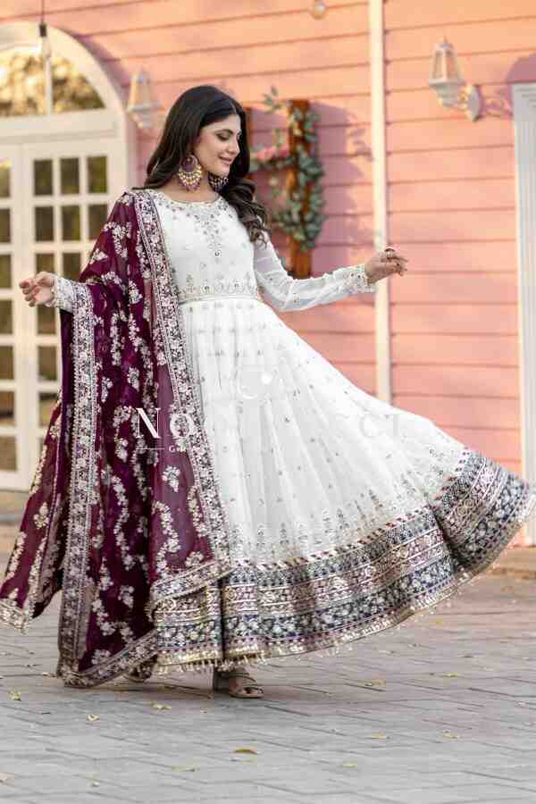 Heavy Faux Georgette Embroidered Gown, Dupatta & Bottom Set – Party Wear - Image 4