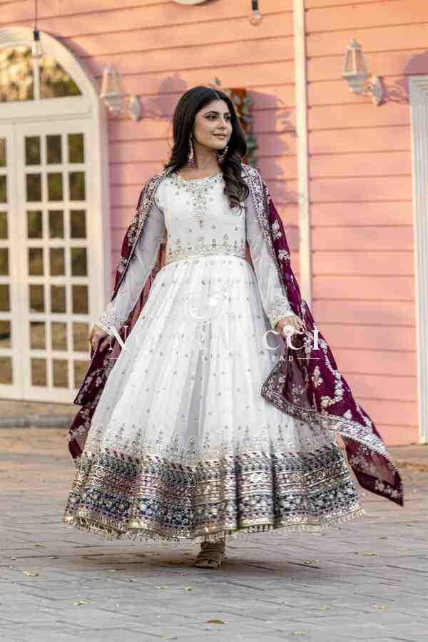 Heavy Faux Georgette Embroidered Gown, Dupatta & Bottom Set – Party Wear - Image 2