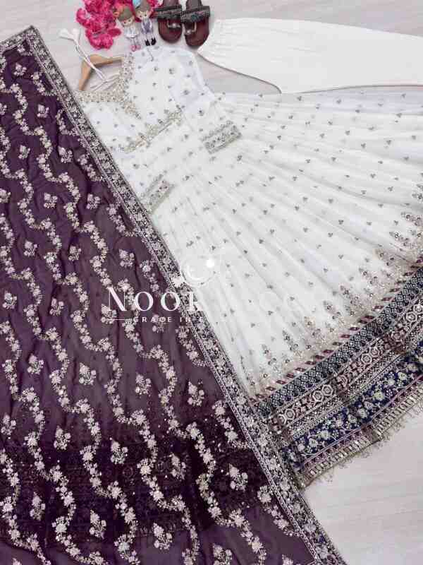 Heavy Faux Georgette Embroidered Gown, Dupatta & Bottom Set – Party Wear - Image 5