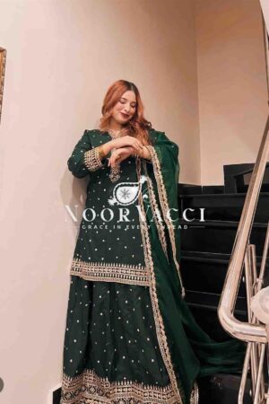 Shop Pure Cinon Silk Embroidered Top with Lehenga and Dupatta Set Fully Stitched Ready To Wea