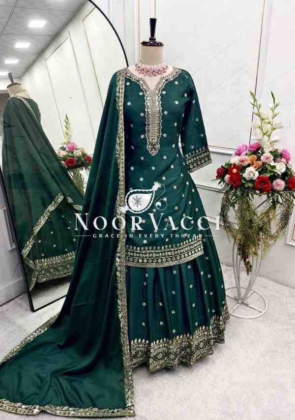 Pure Cinon Silk Embroidered Top with Lehenga and Dupatta Set Fully Stitched Ready To Wea - Image 5