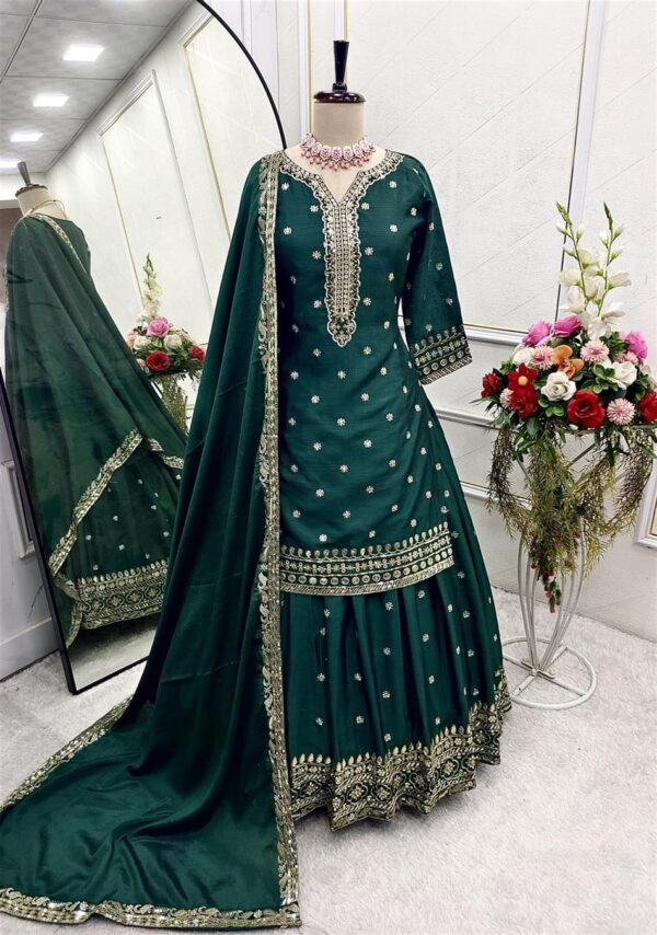 Shop Pure Cinon Silk Embroidered Top with Lehenga and Dupatta Set Fully Stitched Ready To Wea - Image 5