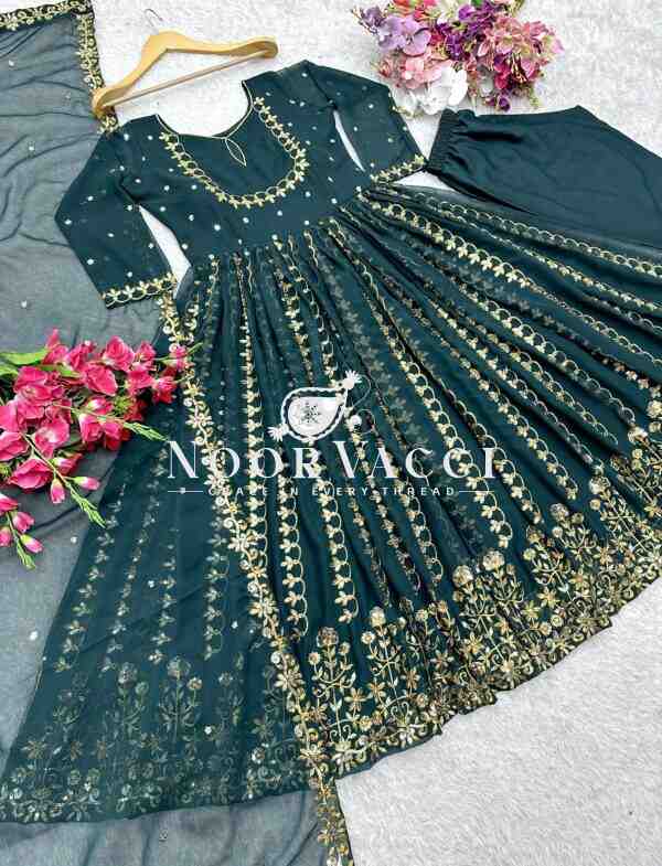 Pure Fox Georgette Embroidered Gown with Pant and Dupatta Set Fully Stitched Ready To Wear - Image 5