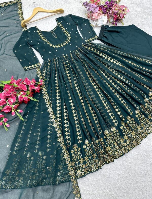 Shop Pure Fox Georgette Embroidered Gown with Pant and Dupatta Set Fully Stitched Ready To Wear - Image 5