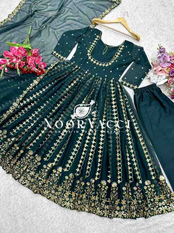Pure Fox Georgette Embroidered Gown with Pant and Dupatta Set Fully Stitched Ready To Wear - Image 6